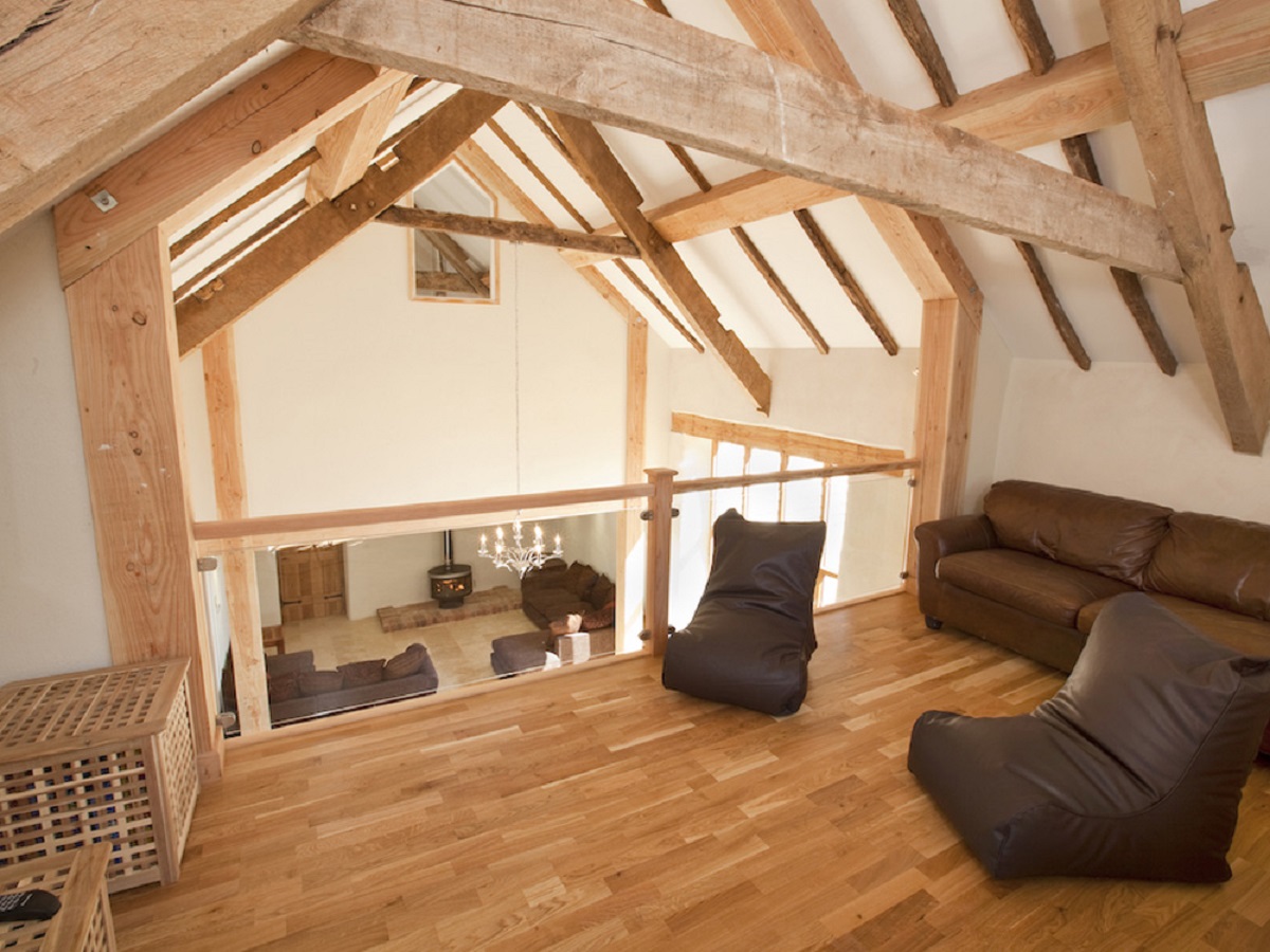 Timber frame house interior